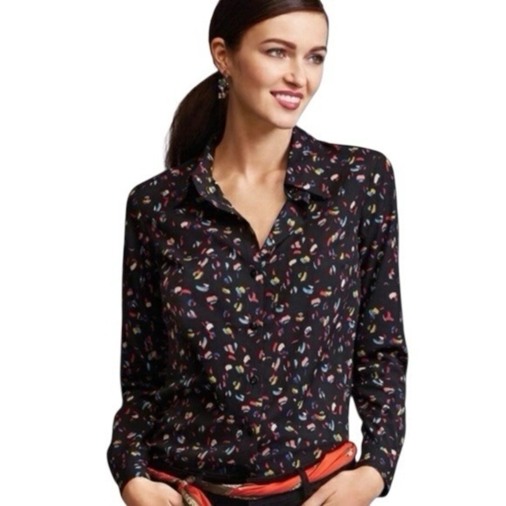 Cabi Womens Large Ferris Printed Long Sleeve Button Front Blouse #3423